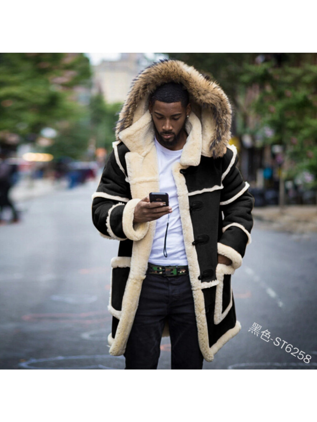 Men's Slim-Fit Hooded Winter Jacket with Lapel Collar, Full-Zip Front & Closure, Machine Washable Brown Casual Outerwear, Insulated for Cold Weather