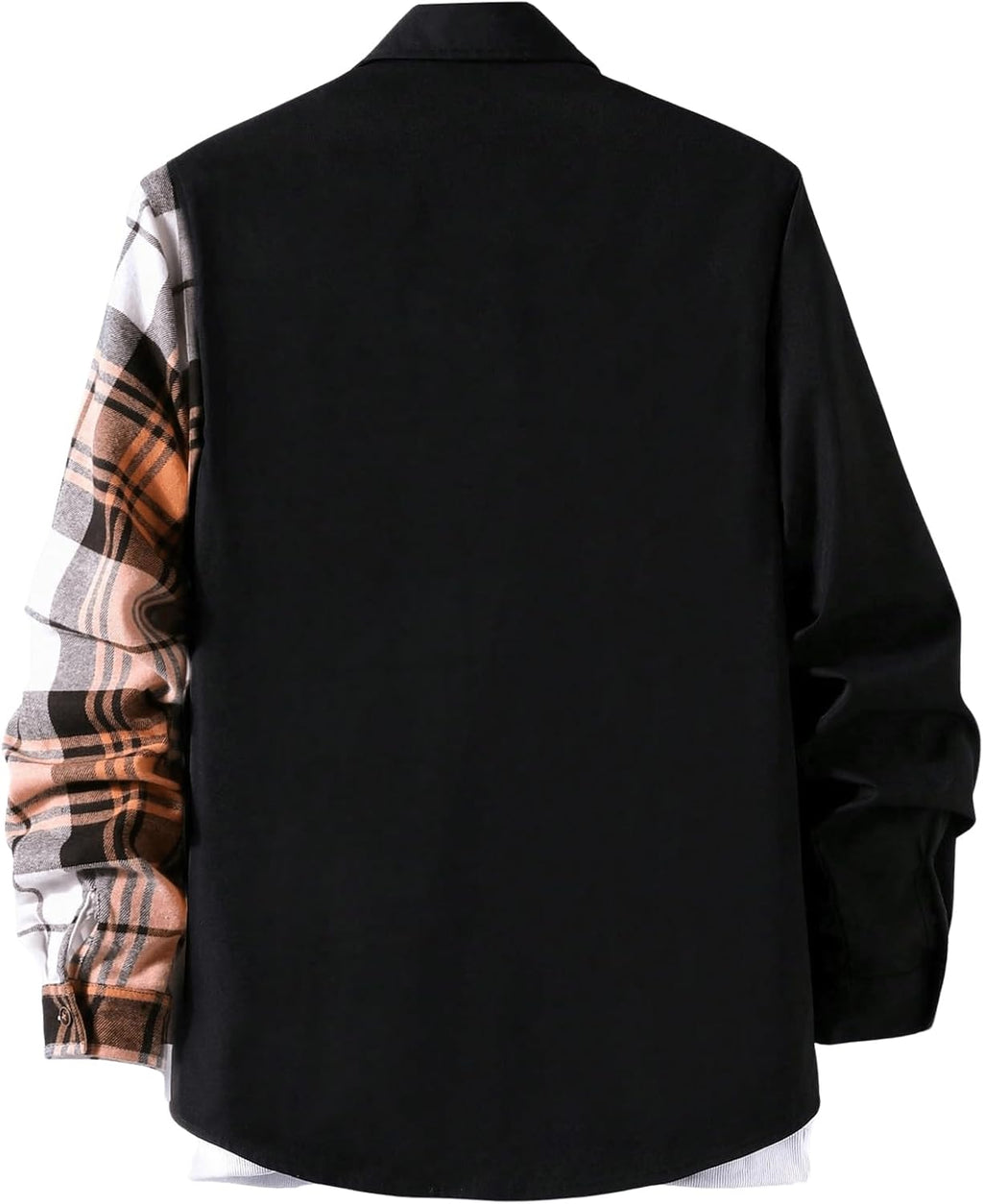 OYOANGLE Men's Colorblock Plaid Print Button Down Long Sleeve Pocket Collared Shirts Top