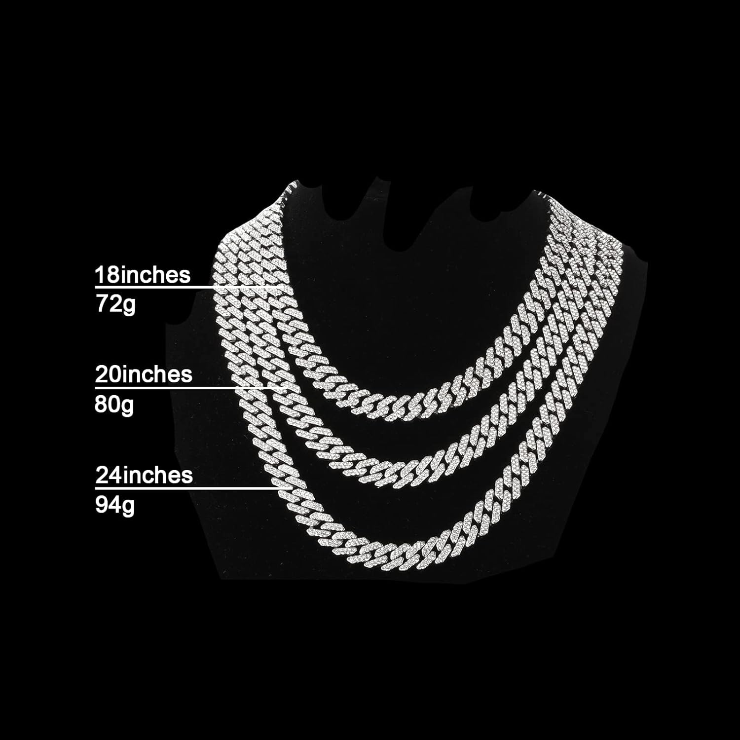 HDMENC Mens and Womens Miami Cuban Link Chain Necklace 12mm Diamond Prong Cuban Chain 18/20/24inch Length Hip Hop Jewely