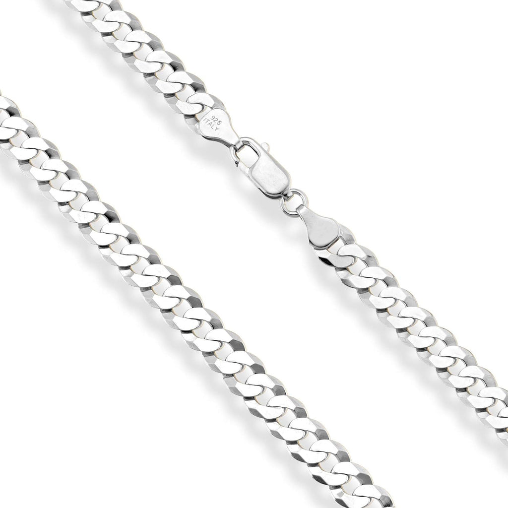 Miabella Solid 925 Sterling Silver Italian 7mm Diamond Cut Cuban Link Curb Chain Necklace for Men Women