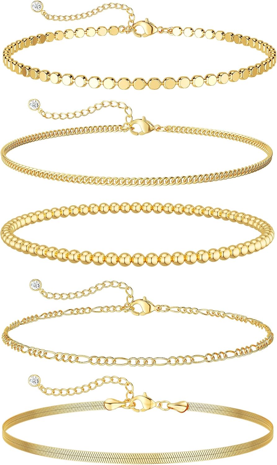 DEARMAY Gold Bracelets for Women Waterproof, 14K Gold Plated Jewelry Sets Trendy Thin Dainty Stackable Cuban Link Paperclip Chain Bracelet Pack Fashion Accessories Gifts for Womens
