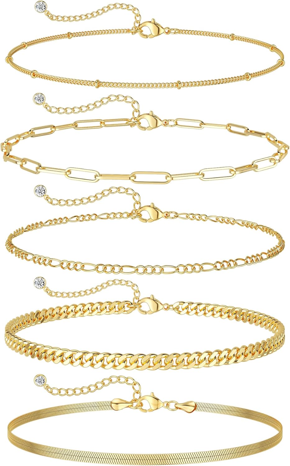 DEARMAY Gold Bracelets for Women Waterproof, 14K Gold Plated Jewelry Sets Trendy Thin Dainty Stackable Cuban Link Paperclip Chain Bracelet Pack Fashion Accessories Gifts for Womens