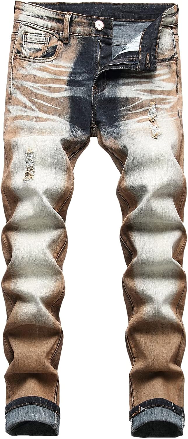 JUNBAOSS Men's Slim Fit Stretch Jeans Ripped Skinny Jeans for Men, Distressed Straight Leg Fashion Comfort Flex Waist Pants