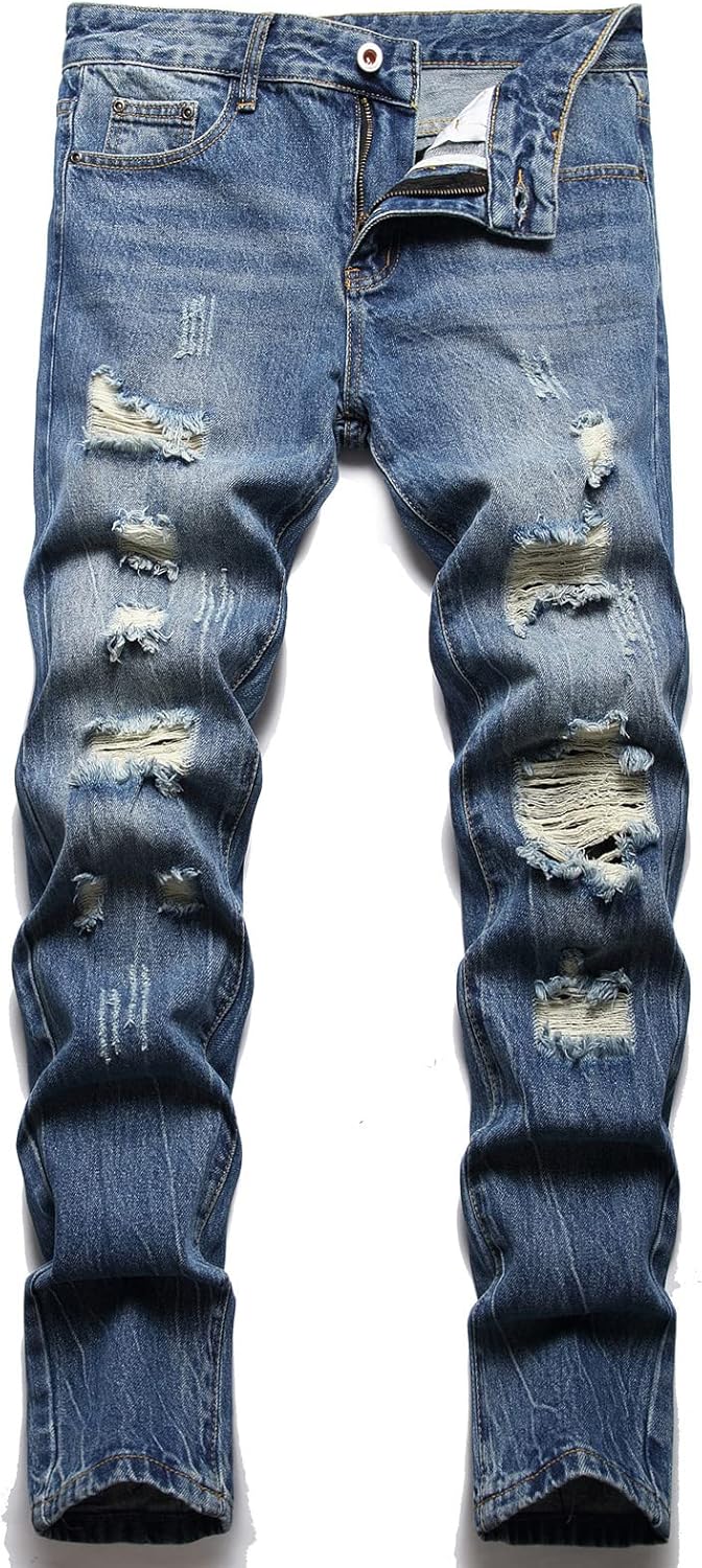 AITITIA Men's Ripped Regular Fit Jeans