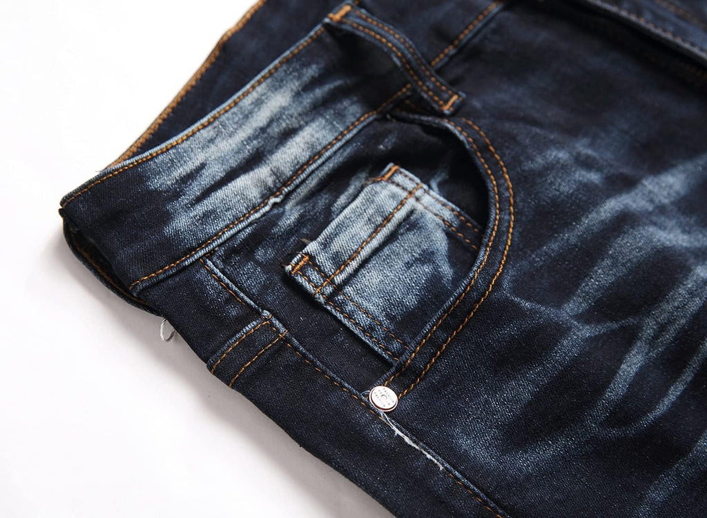 JUNBAOSS Men's Slim Fit Stretch Jeans Ripped Skinny Jeans for Men, Distressed Straight Leg Fashion Comfort Flex Waist Pants