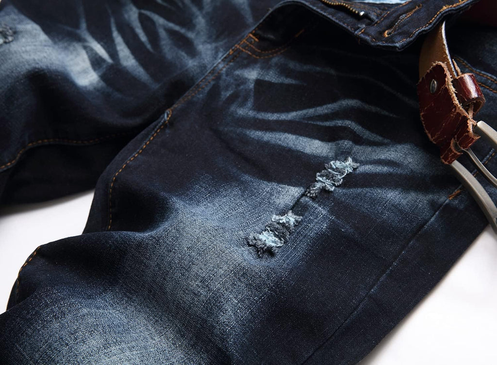 JUNBAOSS Men's Slim Fit Stretch Jeans Ripped Skinny Jeans for Men, Distressed Straight Leg Fashion Comfort Flex Waist Pants