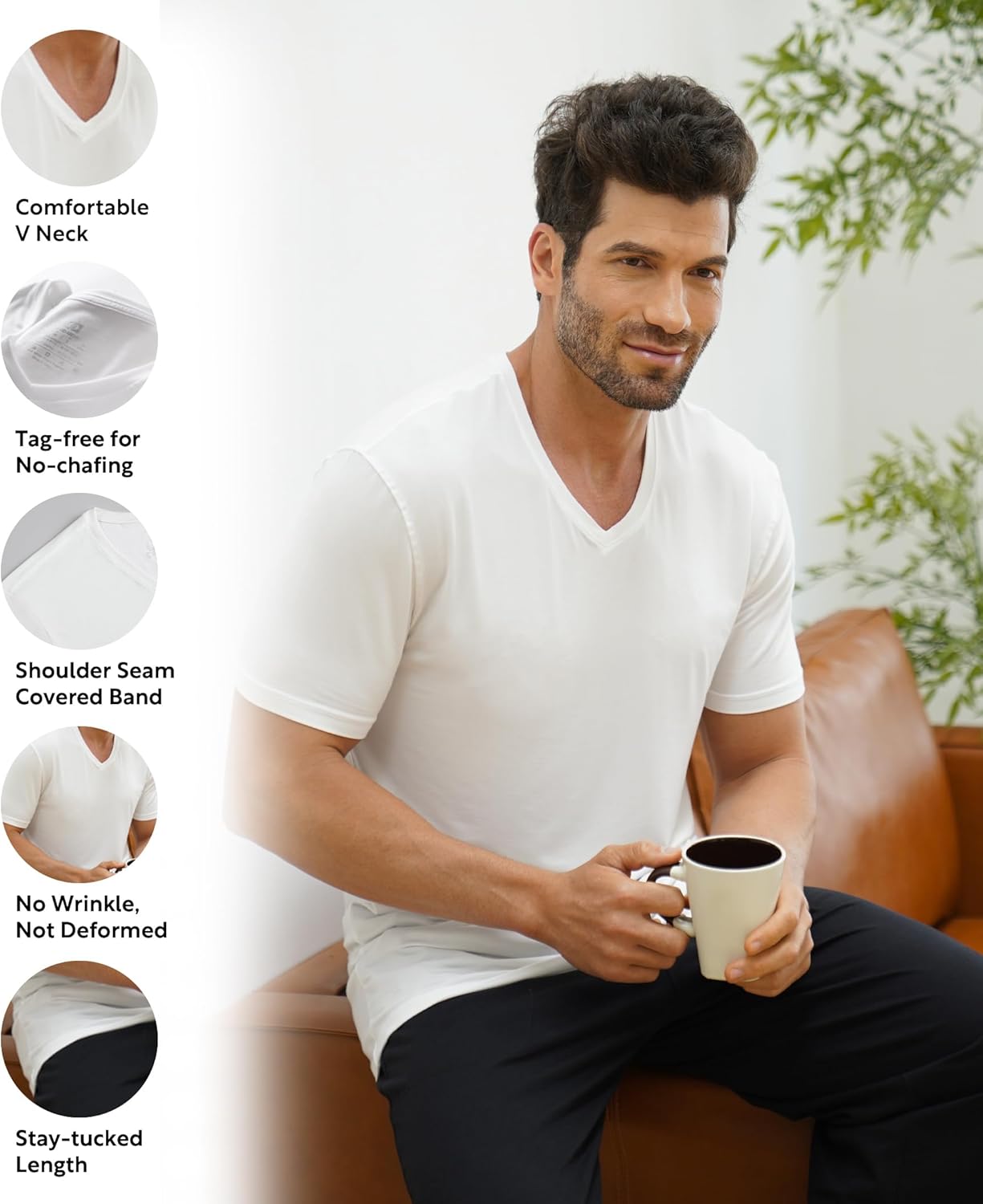 LTF Men's Undershirts Micro Modal Ultra Soft T-Shirts Stretch Moisture-Wicking Crewneck/V-Neck Tees for Men, 3-Pack