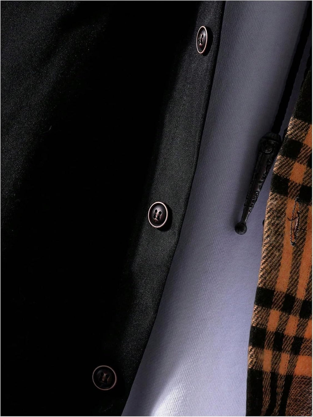 OYOANGLE Men's Colorblock Plaid Print Button Down Long Sleeve Pocket Collared Shirts Top