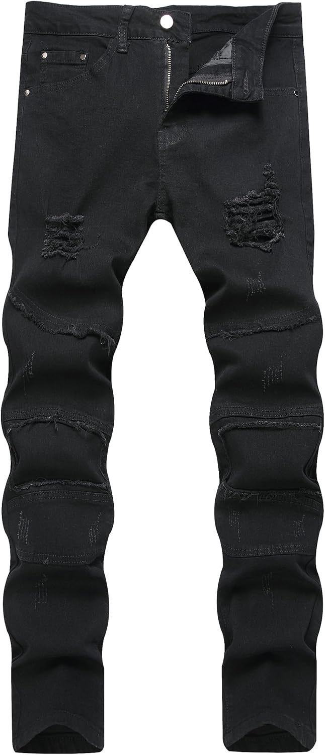 JUNBAOSS Men's Slim Fit Stretch Jeans Ripped Skinny Jeans for Men, Distressed Straight Leg Fashion Comfort Flex Waist Pants