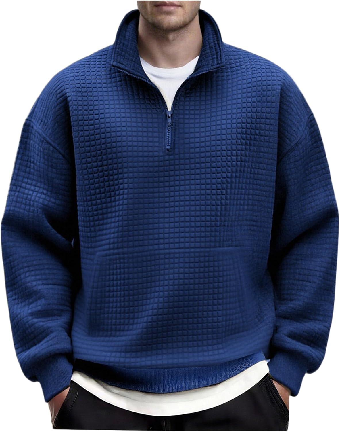 COOFANDY Mens Quarter Zip Pullover Long Sleeve Waffle Quilted Sweatshirt Casual Polo Sweaters with Pocket