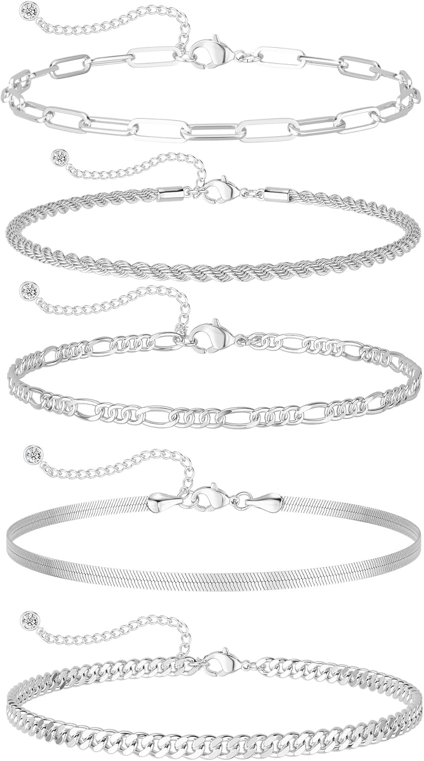 DEARMAY Gold Bracelets for Women Waterproof, 14K Gold Plated Jewelry Sets Trendy Thin Dainty Stackable Cuban Link Paperclip Chain Bracelet Pack Fashion Accessories Gifts for Womens