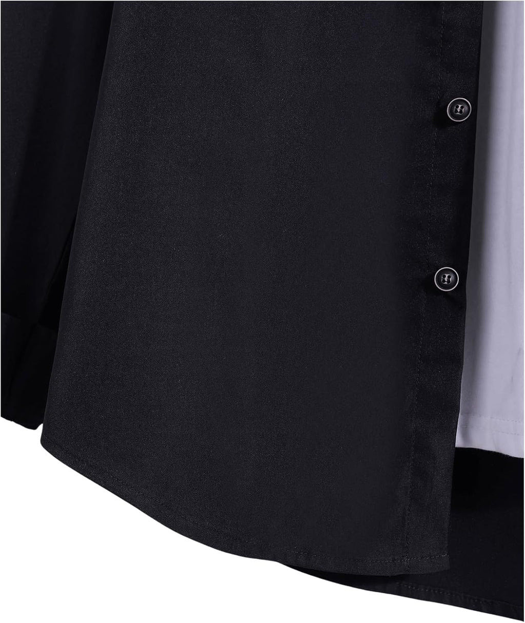 OYOANGLE Men's Colorblock Plaid Print Button Down Long Sleeve Pocket Collared Shirts Top