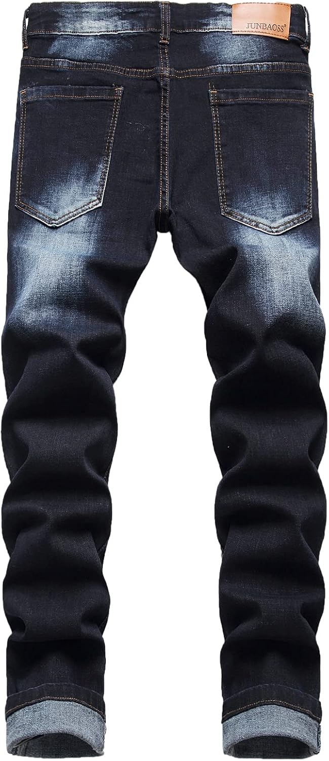JUNBAOSS Men's Slim Fit Stretch Jeans Ripped Skinny Jeans for Men, Distressed Straight Leg Fashion Comfort Flex Waist Pants