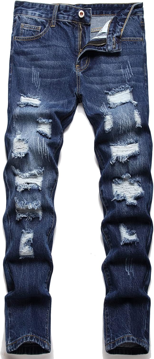 AITITIA Men's Ripped Regular Fit Jeans
