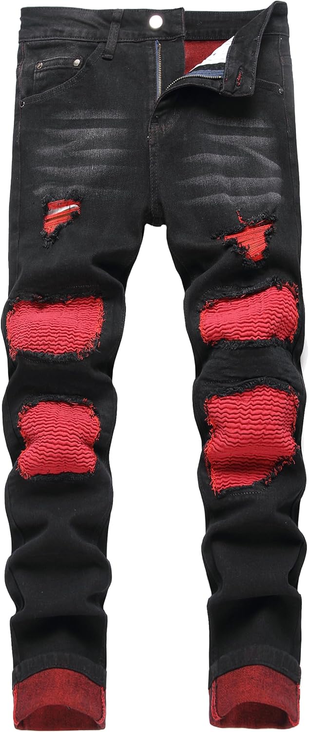 JUNBAOSS Men's Slim Fit Stretch Jeans Ripped Skinny Jeans for Men, Distressed Straight Leg Fashion Comfort Flex Waist Pants