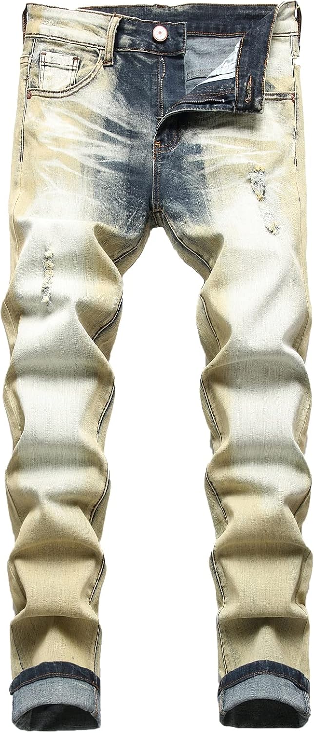 JUNBAOSS Men's Slim Fit Stretch Jeans Ripped Skinny Jeans for Men, Distressed Straight Leg Fashion Comfort Flex Waist Pants