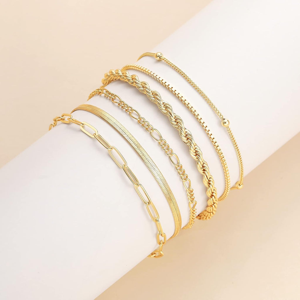 DEARMAY Gold Bracelets for Women Waterproof, 14K Gold Plated Jewelry Sets Trendy Thin Dainty Stackable Cuban Link Paperclip Chain Bracelet Pack Fashion Accessories Gifts for Womens