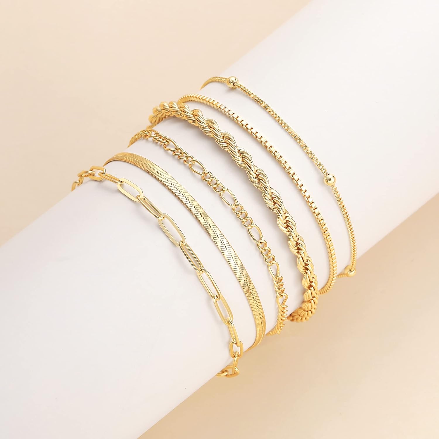 DEARMAY Gold Bracelets for Women Waterproof, 14K Gold Plated Jewelry Sets Trendy Thin Dainty Stackable Cuban Link Paperclip Chain Bracelet Pack Fashion Accessories Gifts for Womens