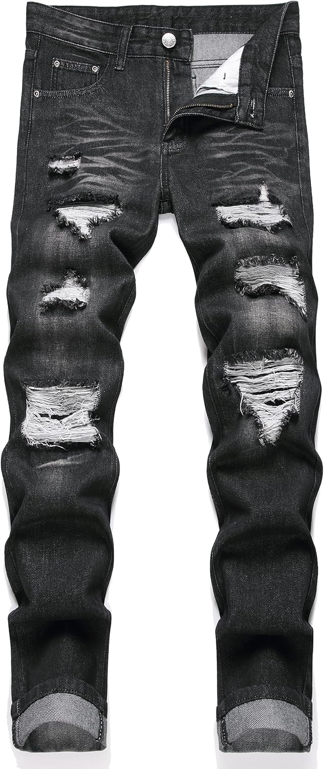 AITITIA Men's Ripped Regular Fit Jeans