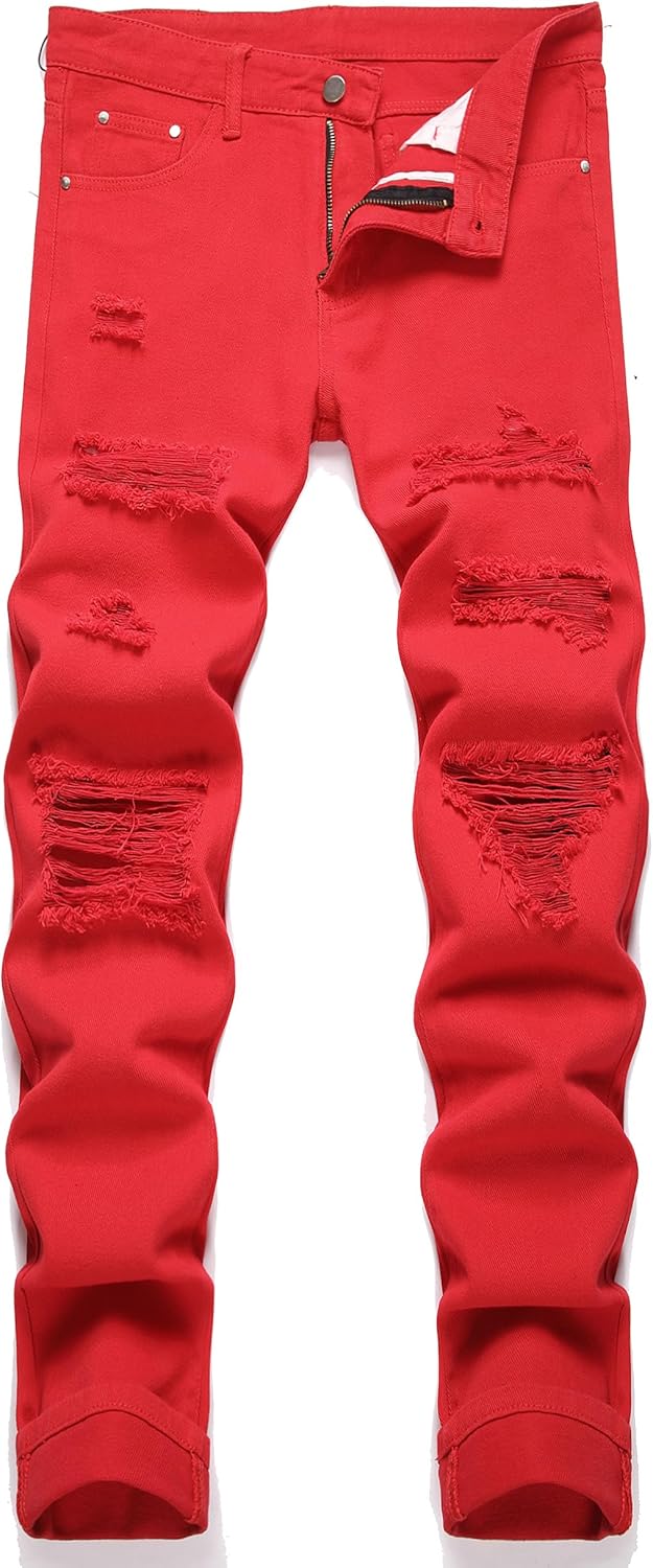 AITITIA Men's Ripped Regular Fit Jeans