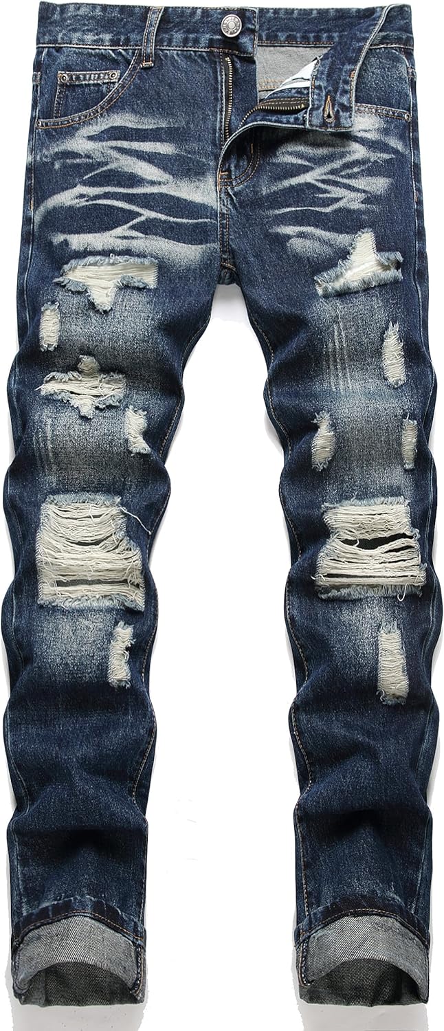 AITITIA Men's Ripped Regular Fit Jeans