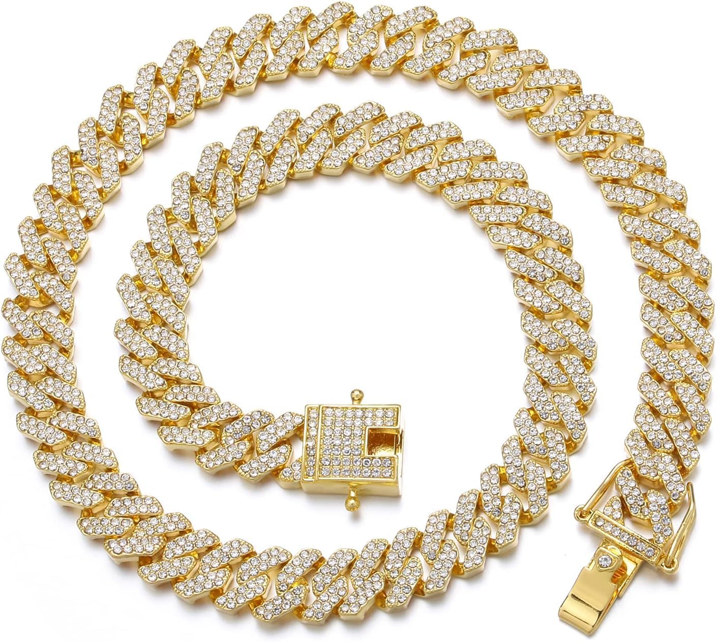 HDMENC Mens and Womens Miami Cuban Link Chain Necklace 12mm Diamond Prong Cuban Chain 18/20/24inch Length Hip Hop Jewely