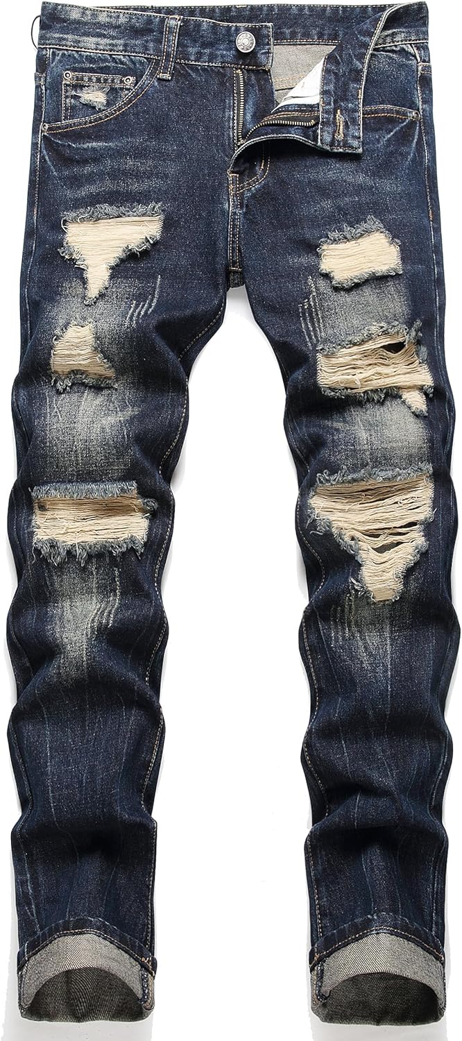 AITITIA Men's Ripped Regular Fit Jeans