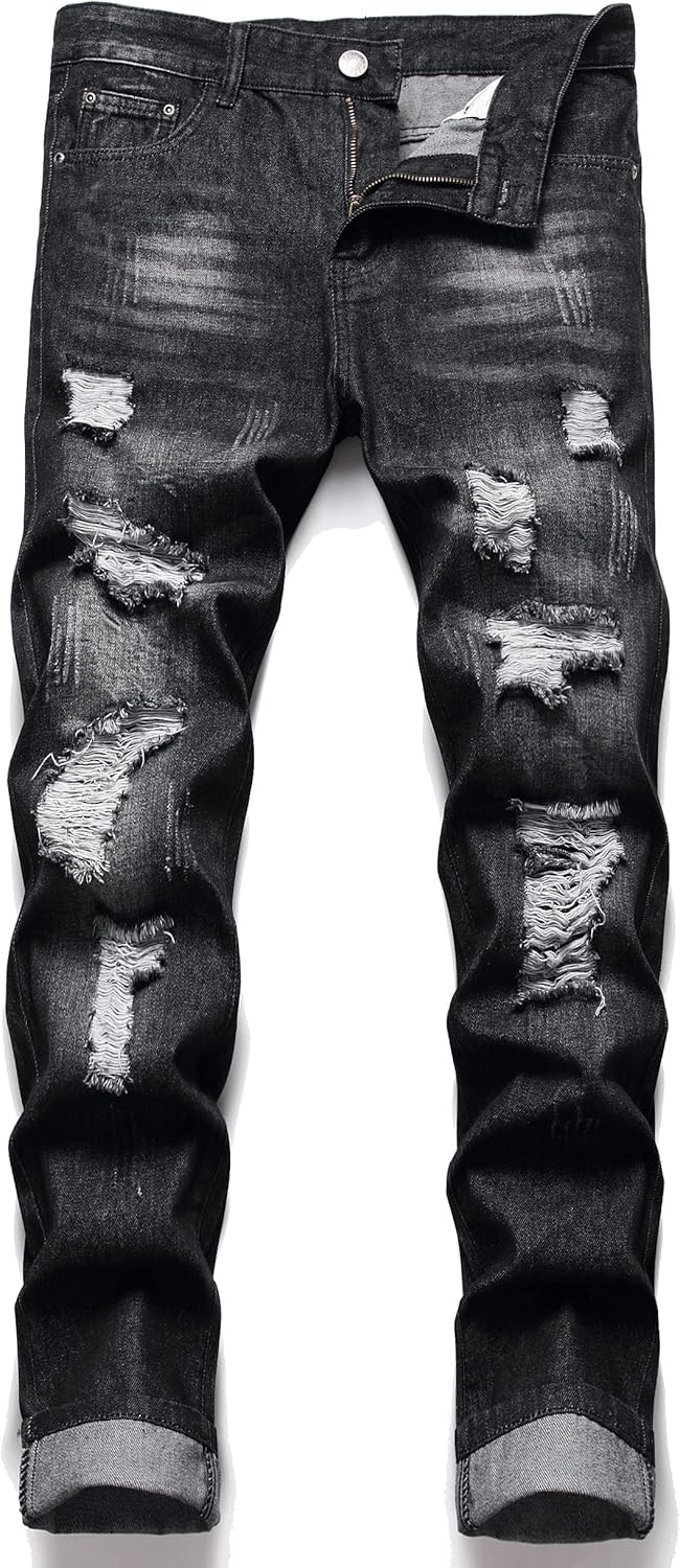 AITITIA Men's Ripped Regular Fit Jeans