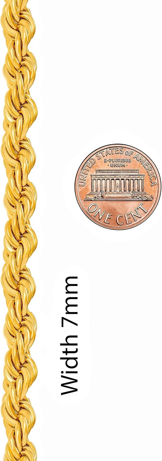 LIFETIME JEWELRY 7mm Rope Chain Necklace 24k Real Gold Plated for Men and Women