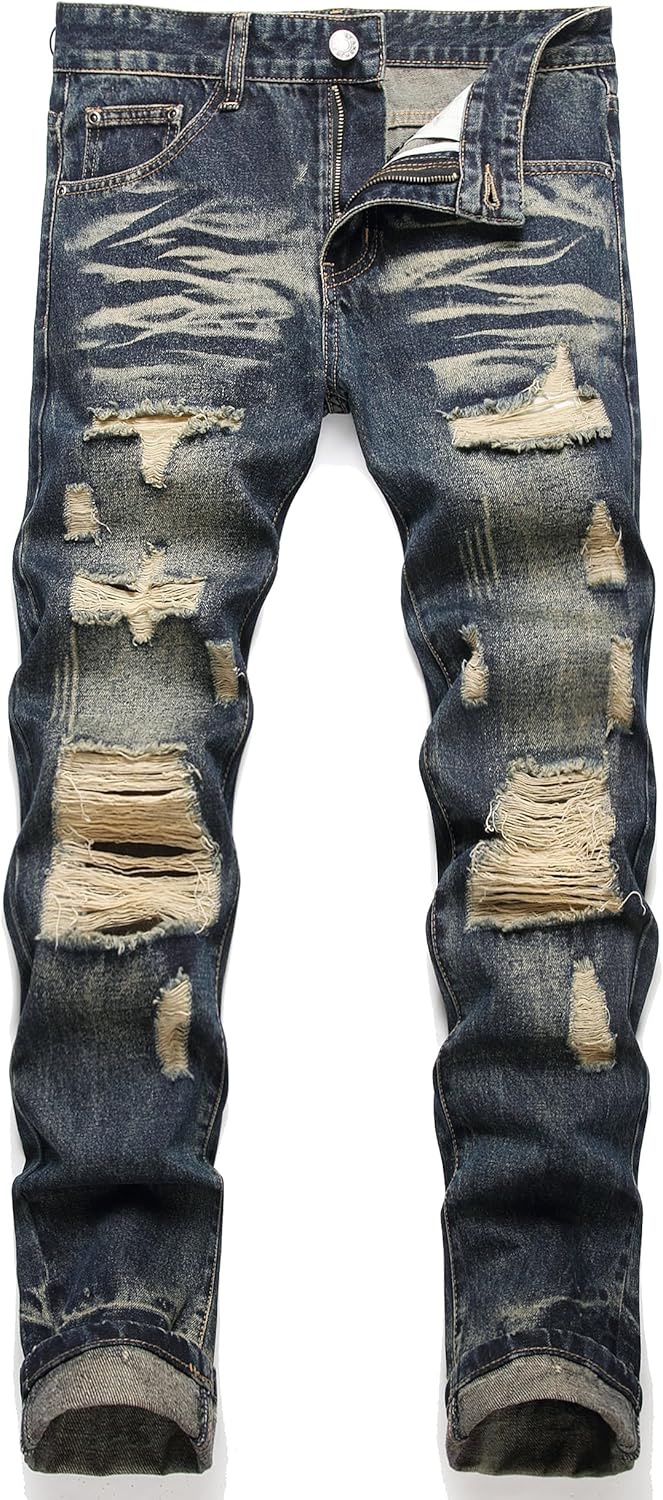 AITITIA Men's Ripped Regular Fit Jeans