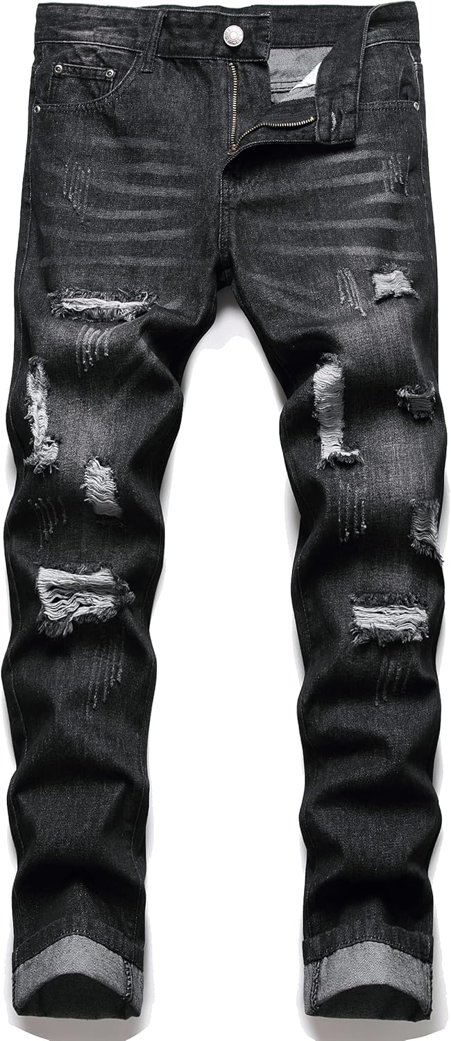 AITITIA Men's Ripped Regular Fit Jeans