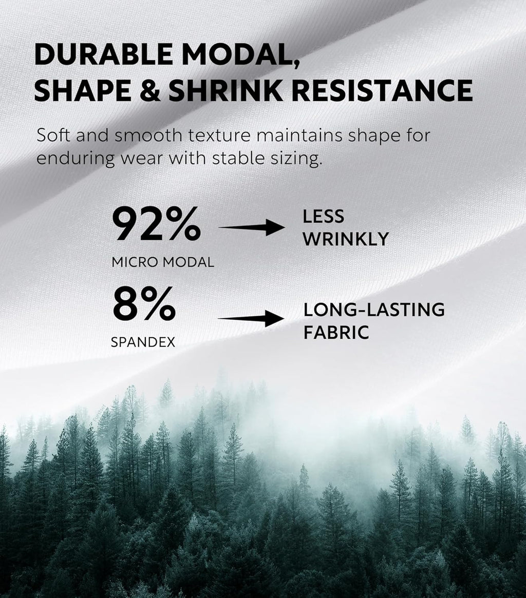 LTF Men's Undershirts Micro Modal Ultra Soft T-Shirts Stretch Moisture-Wicking Crewneck/V-Neck Tees for Men, 3-Pack