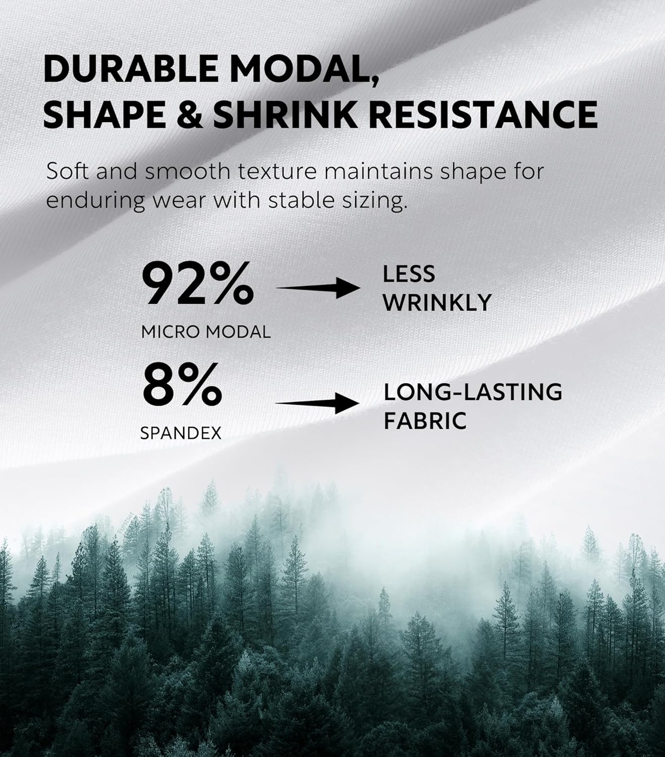 LTF Men's Undershirts Micro Modal Ultra Soft T-Shirts Stretch Moisture-Wicking Crewneck/V-Neck Tees for Men, 3-Pack