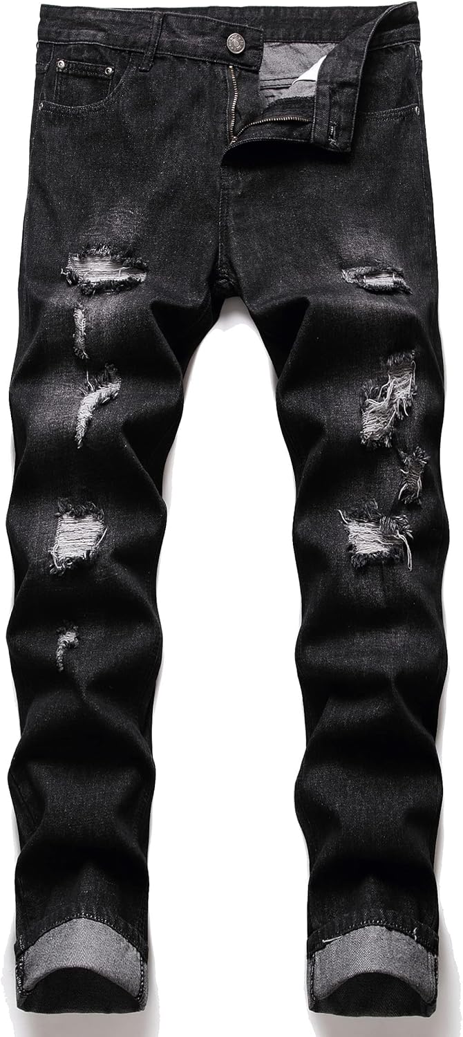 AITITIA Men's Ripped Regular Fit Jeans