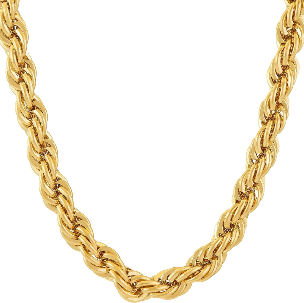 LIFETIME JEWELRY 7mm Rope Chain Necklace 24k Real Gold Plated for Men and Women