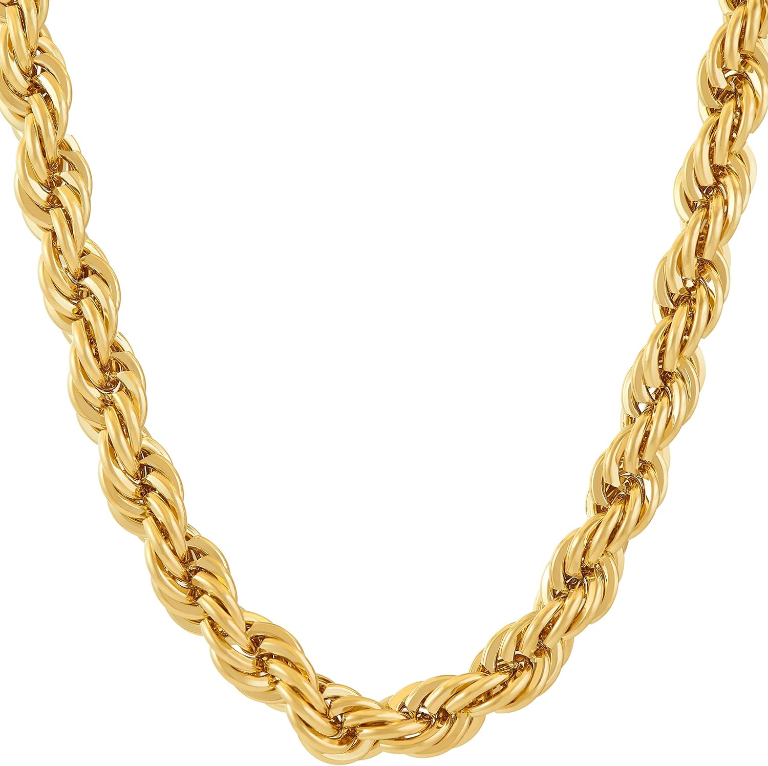 LIFETIME JEWELRY 7mm Rope Chain Necklace 24k Real Gold Plated for Men and Women