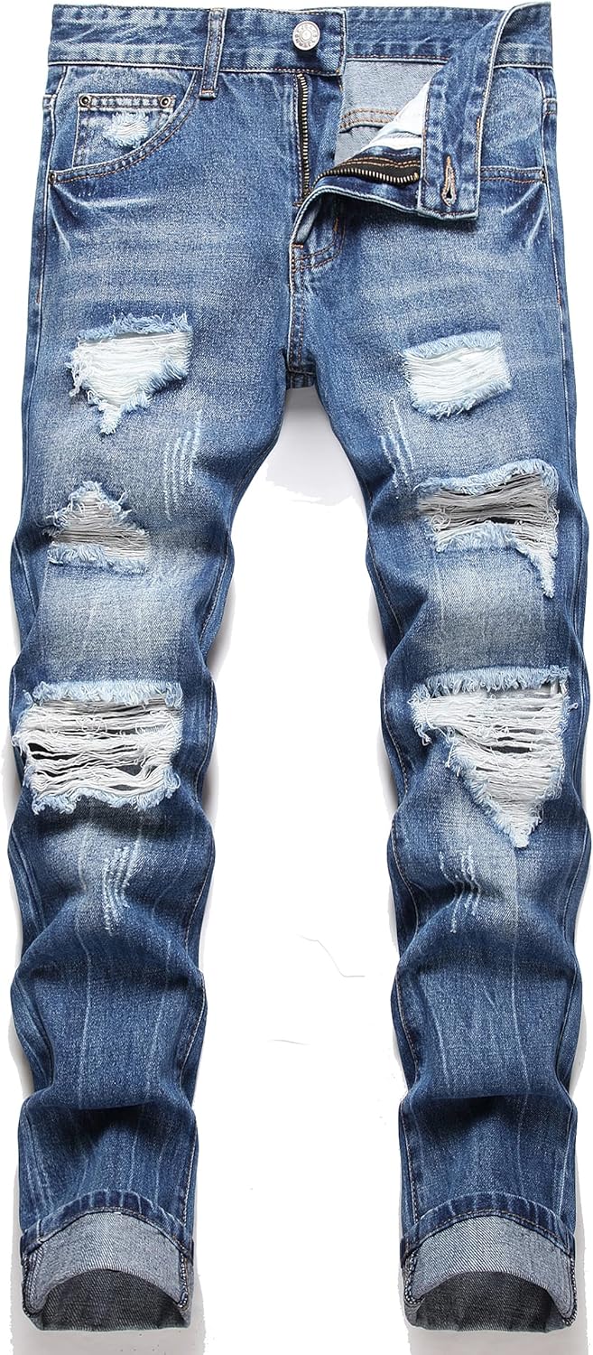 AITITIA Men's Ripped Regular Fit Jeans