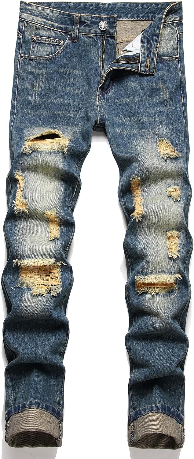 AITITIA Men's Ripped Regular Fit Jeans