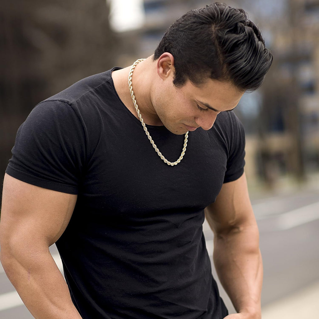 LIFETIME JEWELRY 7mm Rope Chain Necklace 24k Real Gold Plated for Men and Women