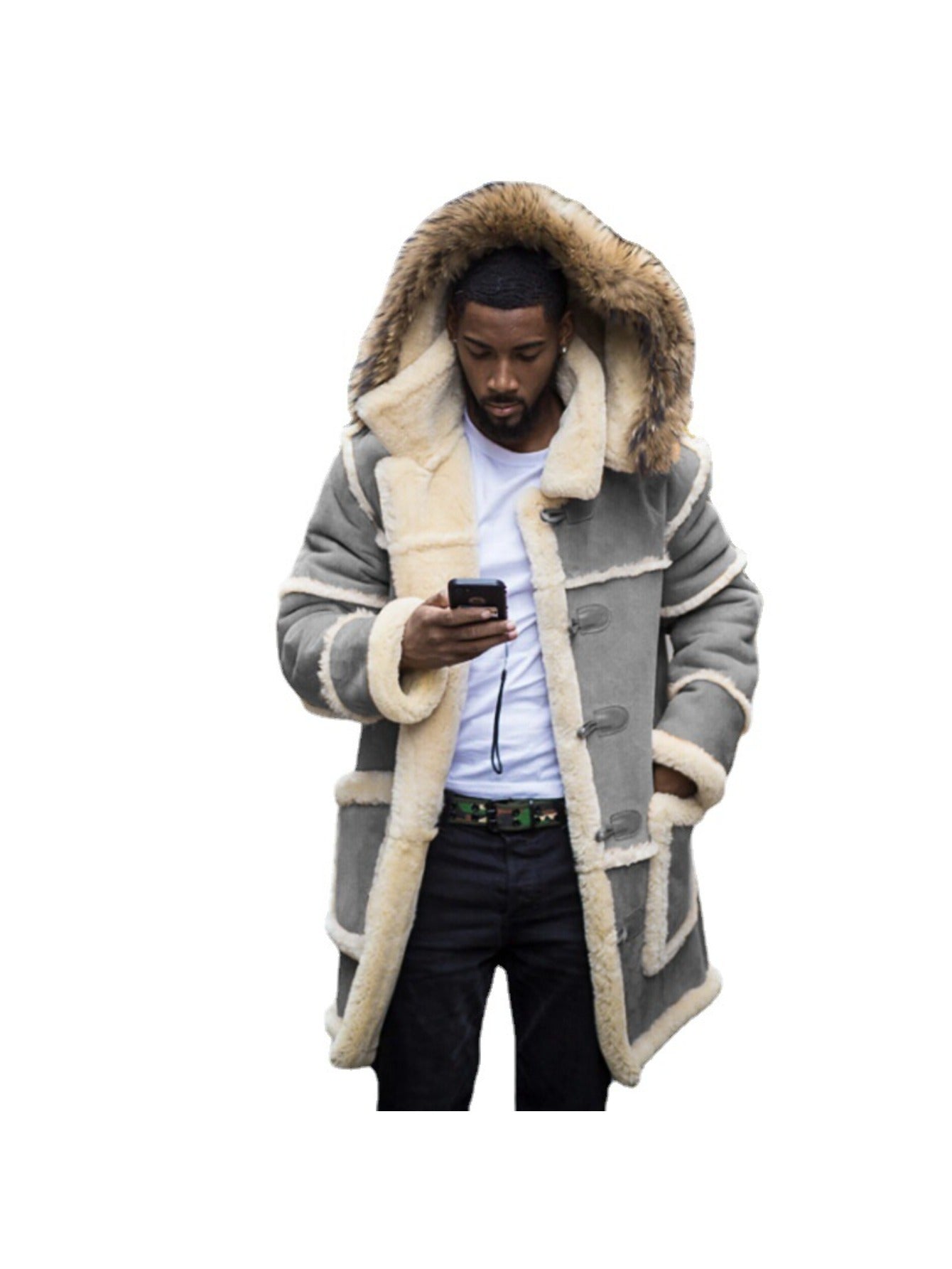 Men's Slim-Fit Hooded Winter Jacket with Lapel Collar, Full-Zip Front & Closure, Machine Washable Brown Casual Outerwear, Insulated for Cold Weather