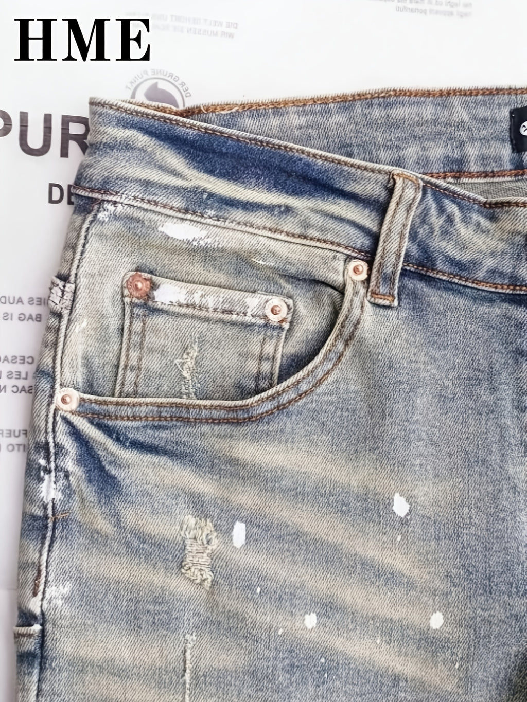 HME Men's Distressed Skinny Jeans - Light Wash Stretch Denim