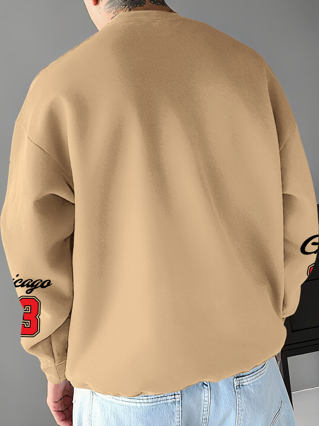 Men's Chicago 23 Graphic Print Sweatshirt - Oversized Casual Pullover with 3D Lettering, Soft Polyester, Round Neck for Travel, Outdoor & Casual Attire
